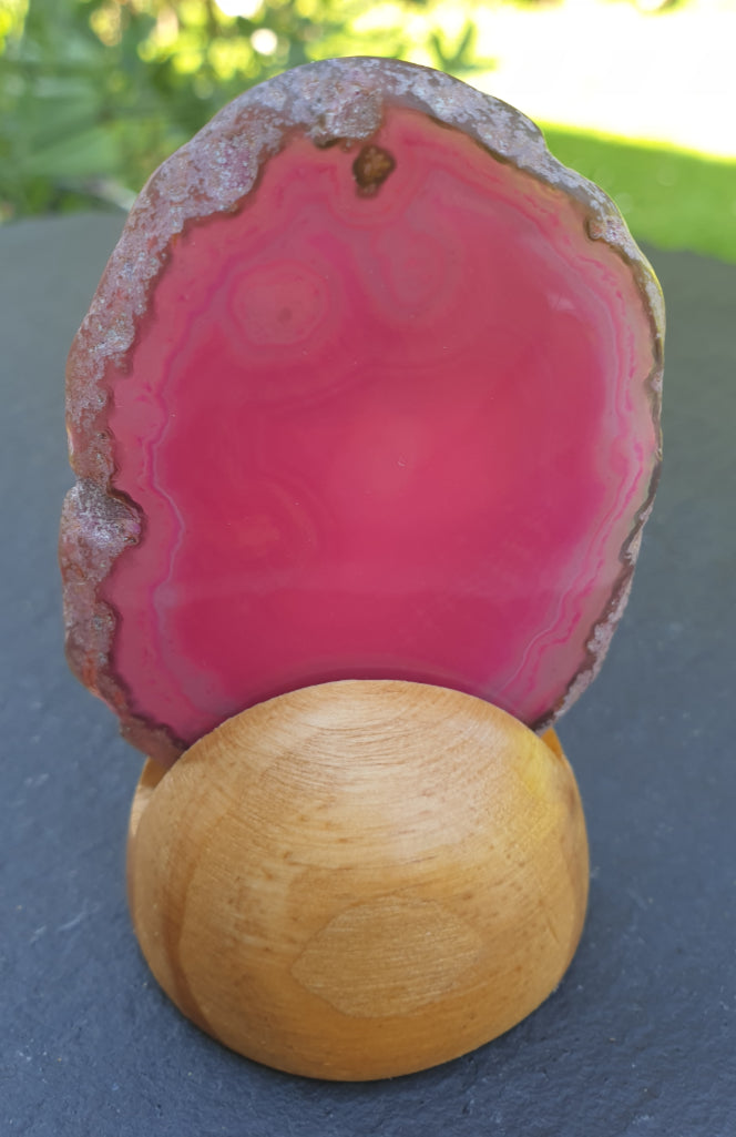 Pink Agate Slice On Stand (Small)