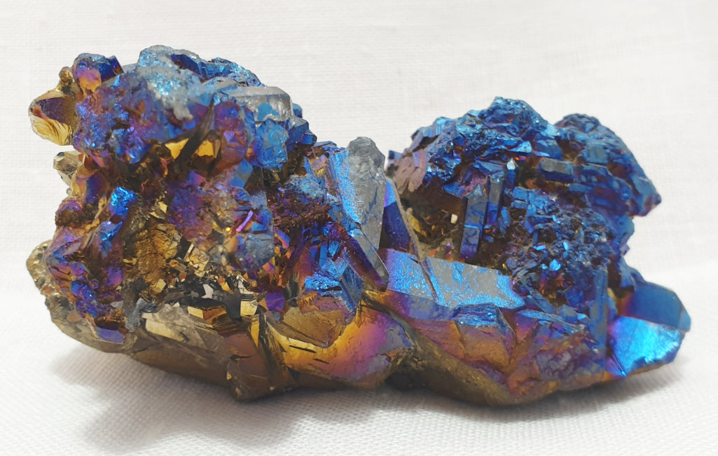 Gold And Blue Rainbow Aura Quartz Cluster Chunk - 0