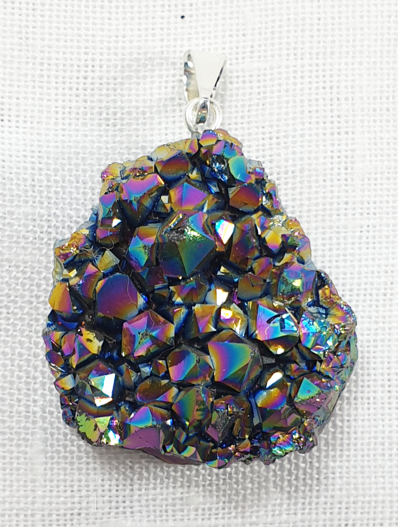 Rainbow Aura Druzy Pendant