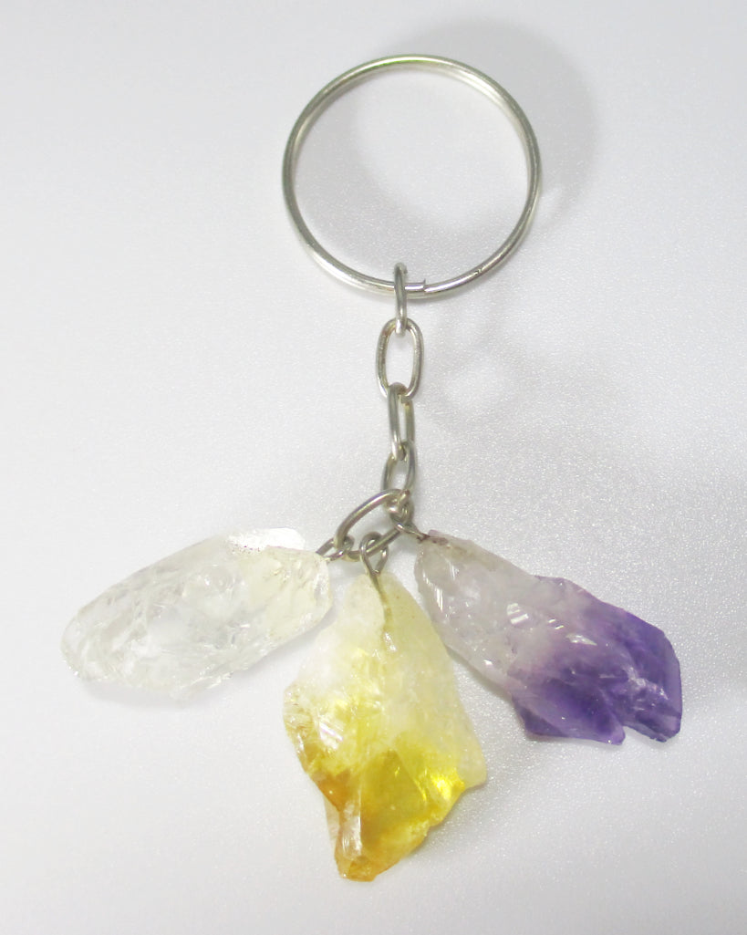 Citrine Quartz and Amethyst Crystal Keyring