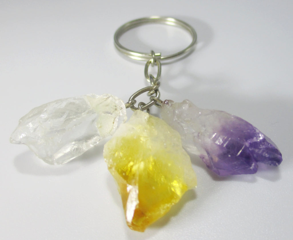 Citrine Quartz and Amethyst Crystal Keyring - 0