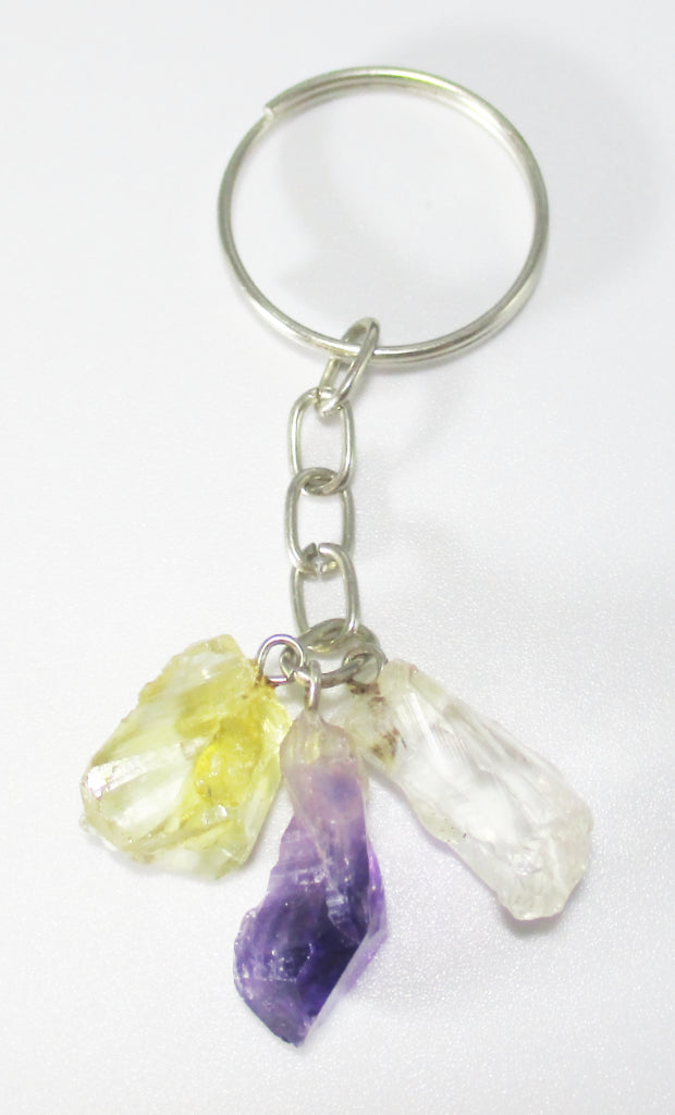 Citrine Quartz and Amethyst Crystal Keyring