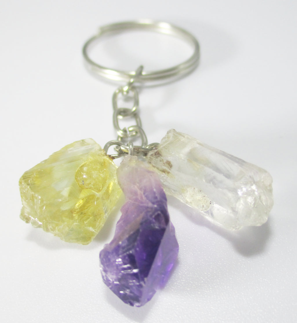 Citrine Quartz and Amethyst Crystal Keyring - 0