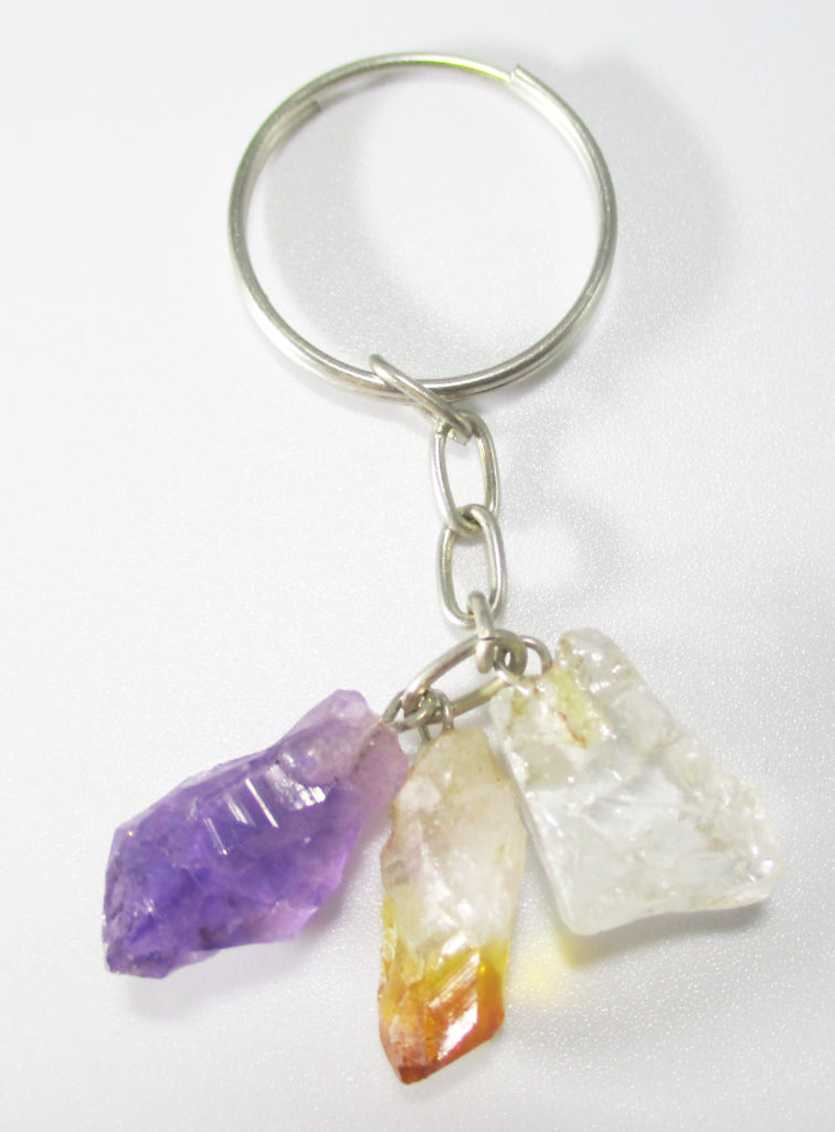 Citrine Quartz and Amethyst Crystal Keyring