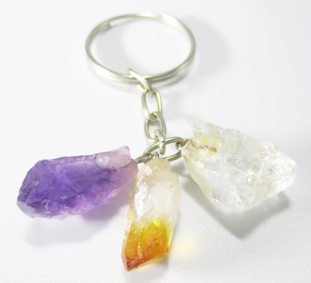 Citrine Quartz and Amethyst Crystal Keyring - 0