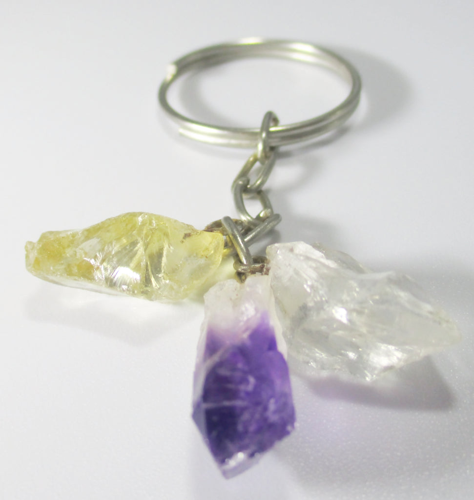 Citrine Quartz and Amethyst Crystal Keyring - 0