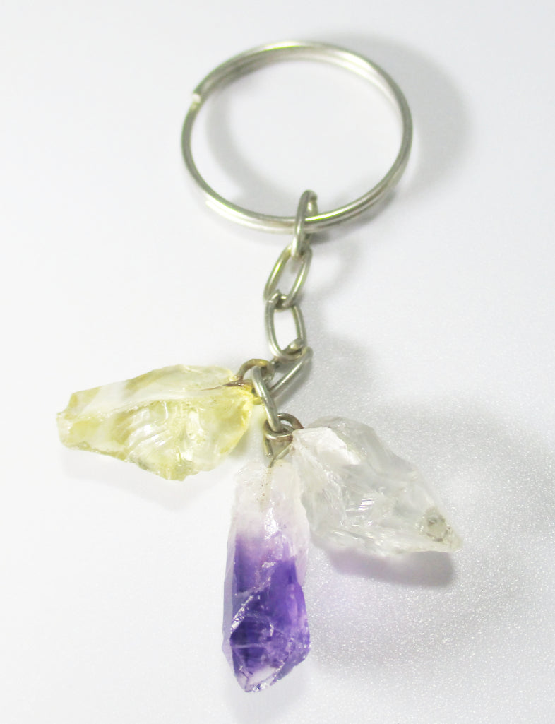 Citrine Quartz and Amethyst Crystal Keyring